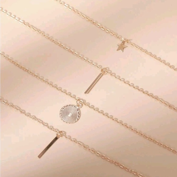 Gold Multilayered Minimalist Necklace, Star, Statement, Four Layers, Boho Style - Picture 4 of 6